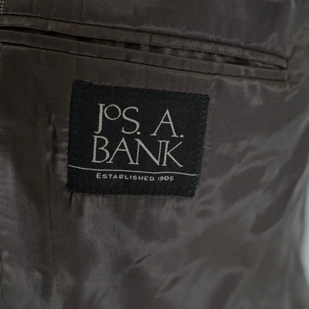 Jos A Bank Textured Wool Beige Black Star Check 44R‎ Blazer 2 Button Tagged 46R